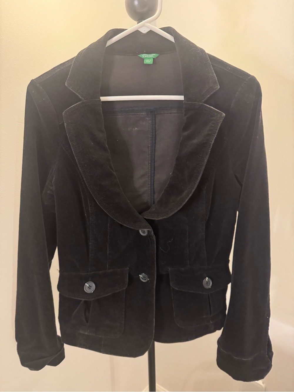 United Colors Of Benetton Black Velvet Blazer Jacket
